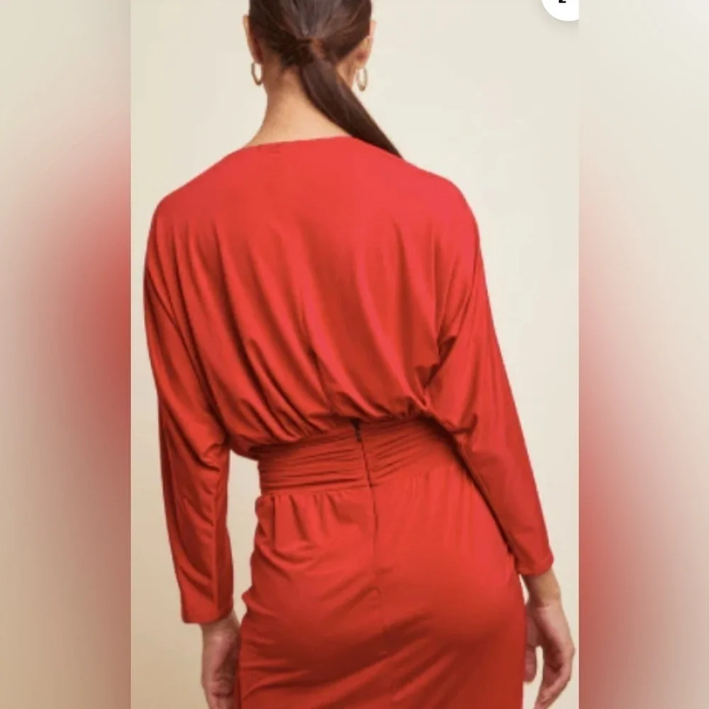 Krisa Revolve Red Drape Skirt Surplice mini Dress NWT small - Picture 2 of 7